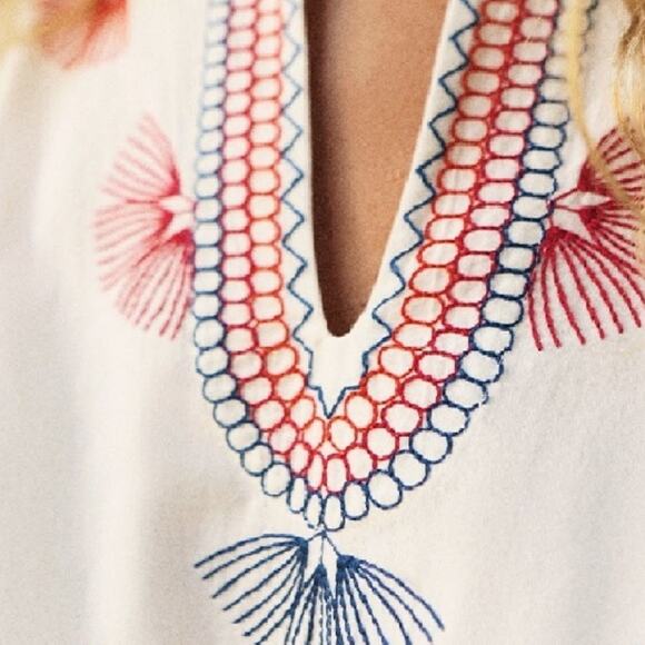 & Other Stories x TOMS Embroidered Tie-waist Shift Dress Bohemian Women's US 10 - Picture 6 of 12